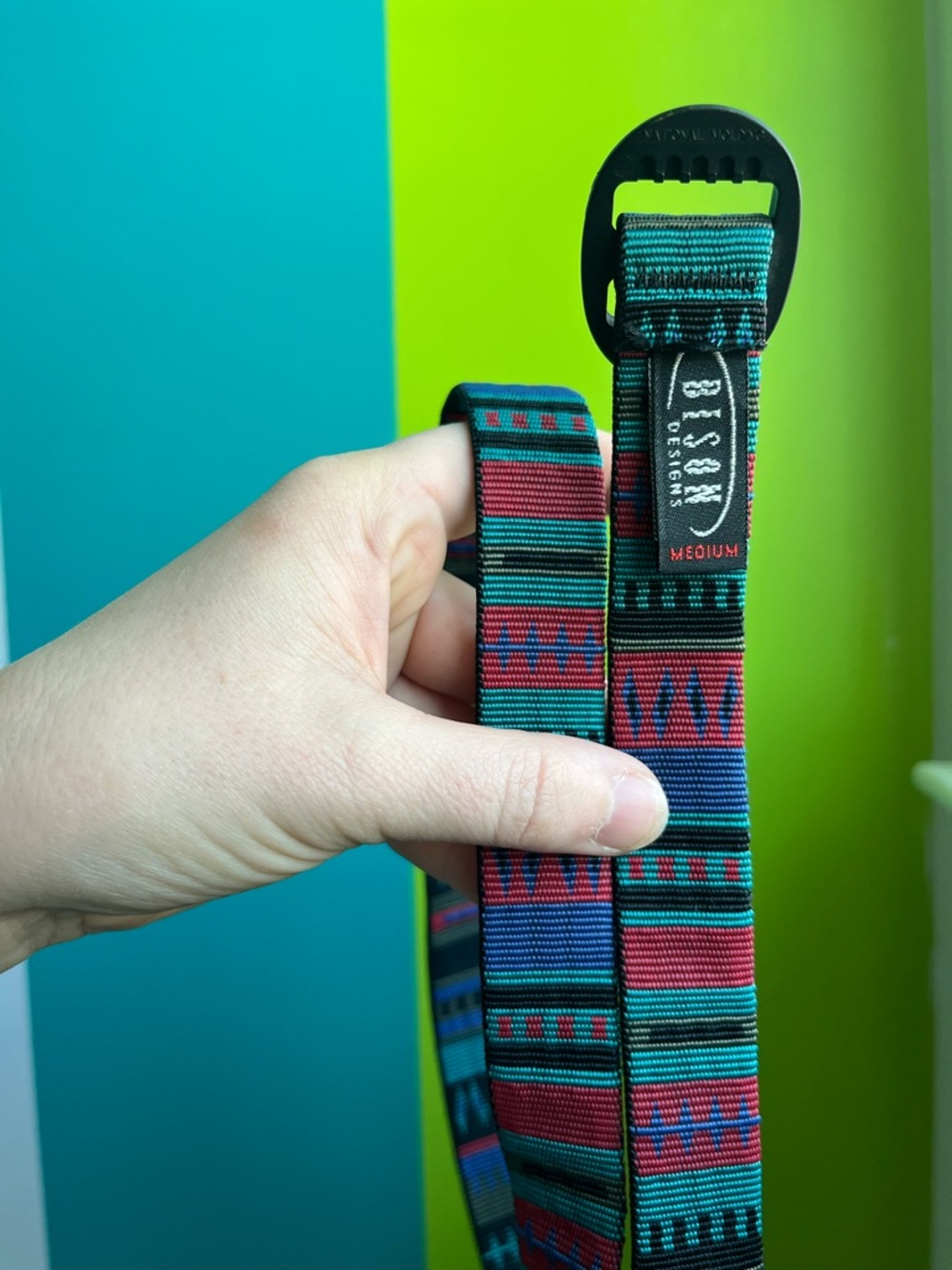 Bison Designs Aztec Western adjustable Belt Turquoise Red Blue and Black